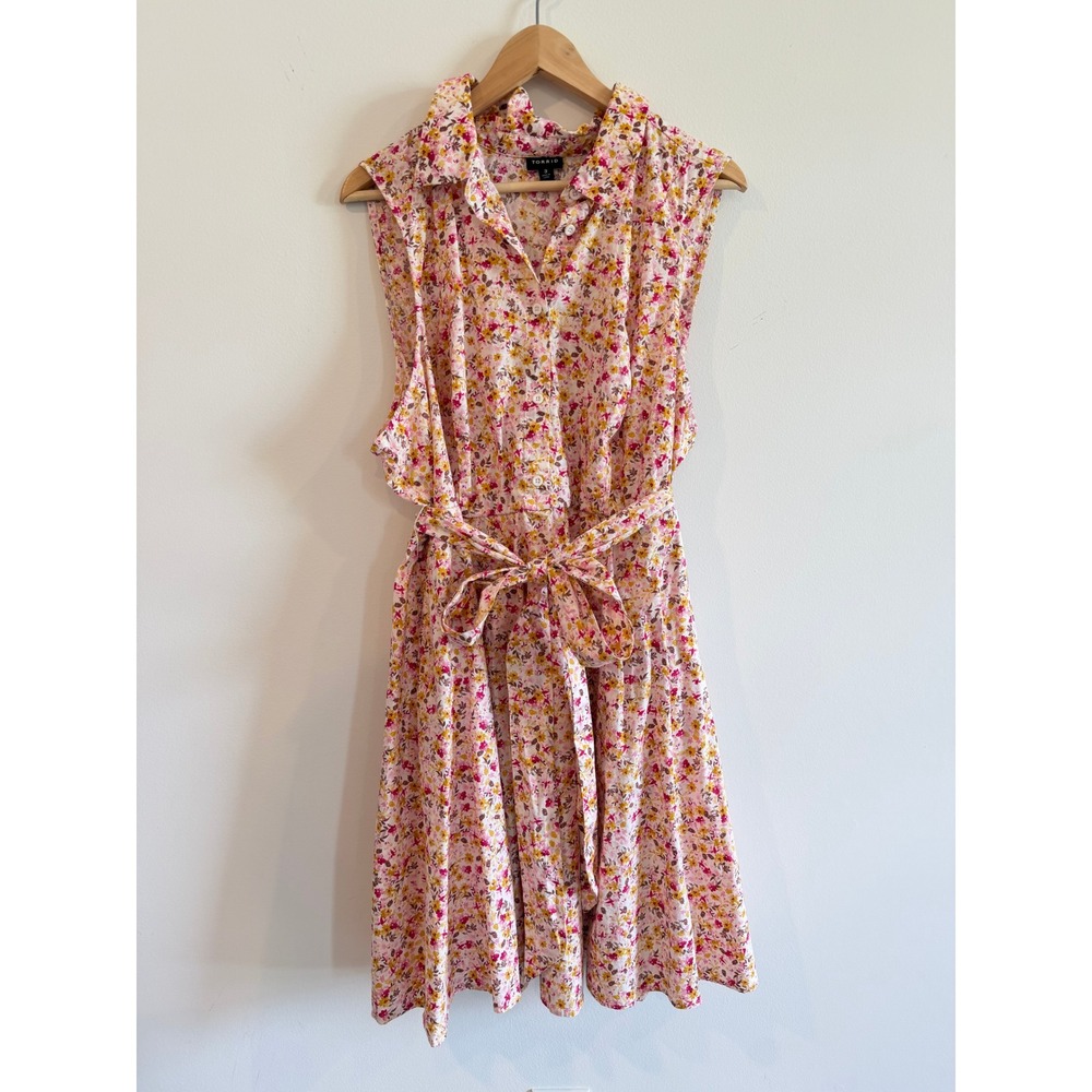 Torrid Pink Yellow Floral Sleeveless Button Front Shirt Dress Plus Size 3 3X